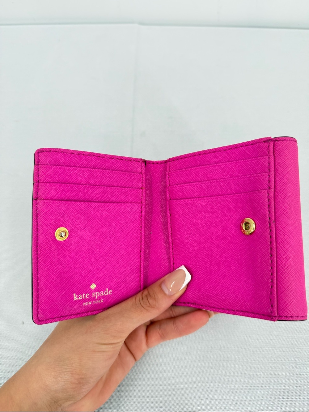 Kate Spade Cedar Street Tavy Saffiano Leather Pink Trifold Wallet Barbiecore - Picture 6 of 15